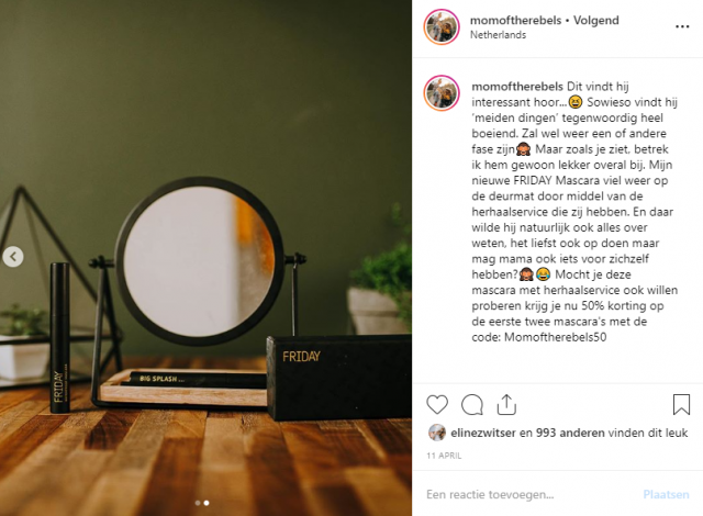 Michelle van Mom of the Rebels, Instagram post voor FRIDAY Mascara