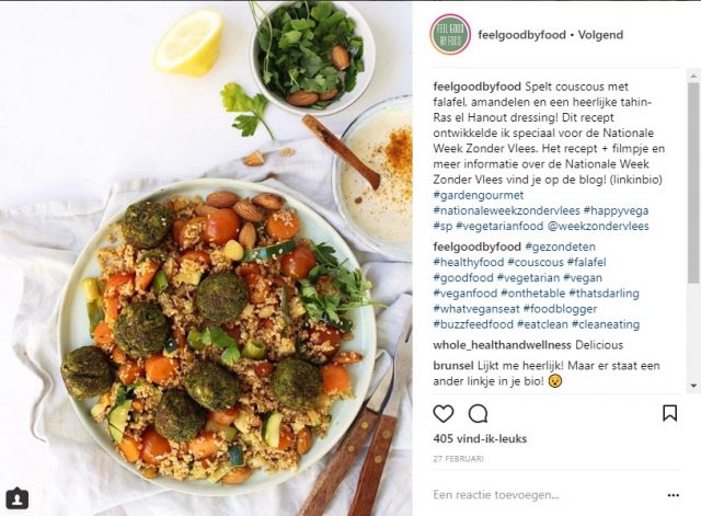 Influencer samenwerking Week Zonder Vlees - Instagram